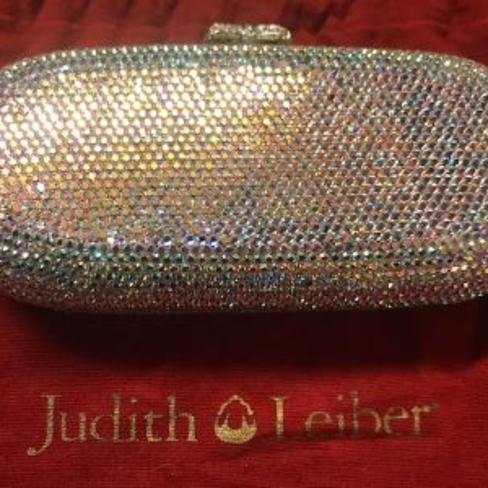 Judith Leiber  Minaudière Evening Silver Crystals Clutch